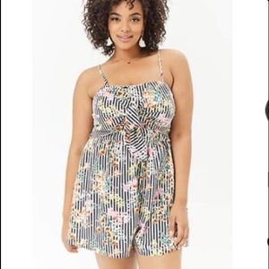 Black and white striped and floral romper